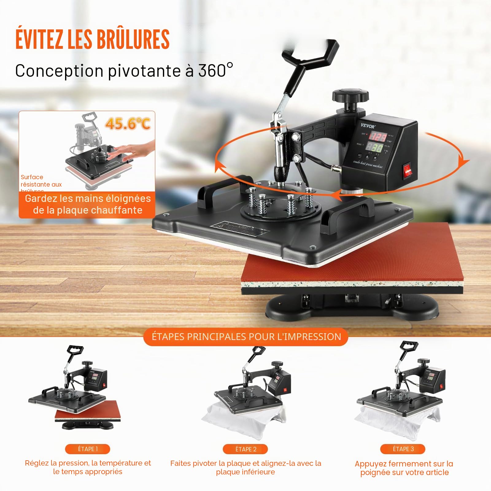 VEVOR Presse à Chaud Numérique 8 en 1, Machine de Sublimation Textile avec Plaque Chauffante de 29x38 cm, pour DIY T-shirts Mugs Casquettes et Assiettes, Presse à Imprimer Multifonctionnelle