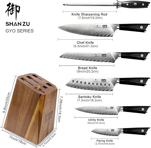 Miniatura 33 de SHAN ZU Cuchillo de chef de Damasco de 6 pulgadas, 67 capas de acero japonés 10Cr15CoMoV, cuchillo de chef japonés súper afilado de alto carbono