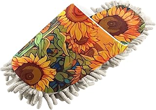 ZENWAWA Mop Slippers Cartoon Sunflower Field Print, Funny Slippers Dust Cleaner for Women Men Size:5-8