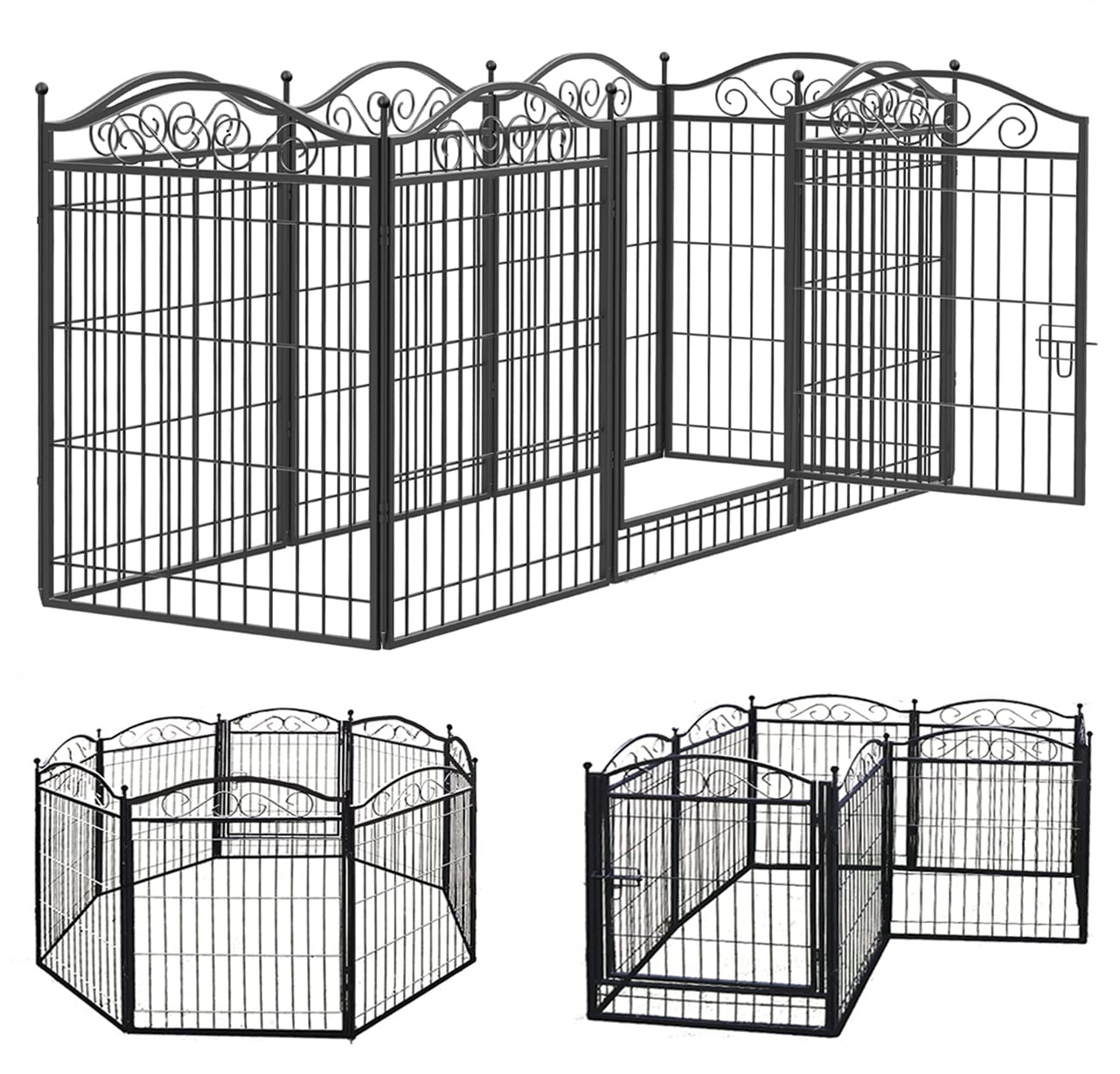 BingoPaw Parque para Mascotas Perros 8 Vallas Corral Plegable Valla Jardin Jaula Perrerras Cerca de Entrenamiento para Animales con Puerta y Postes para Vallas Interior Exterior Negro 190x63x80cm