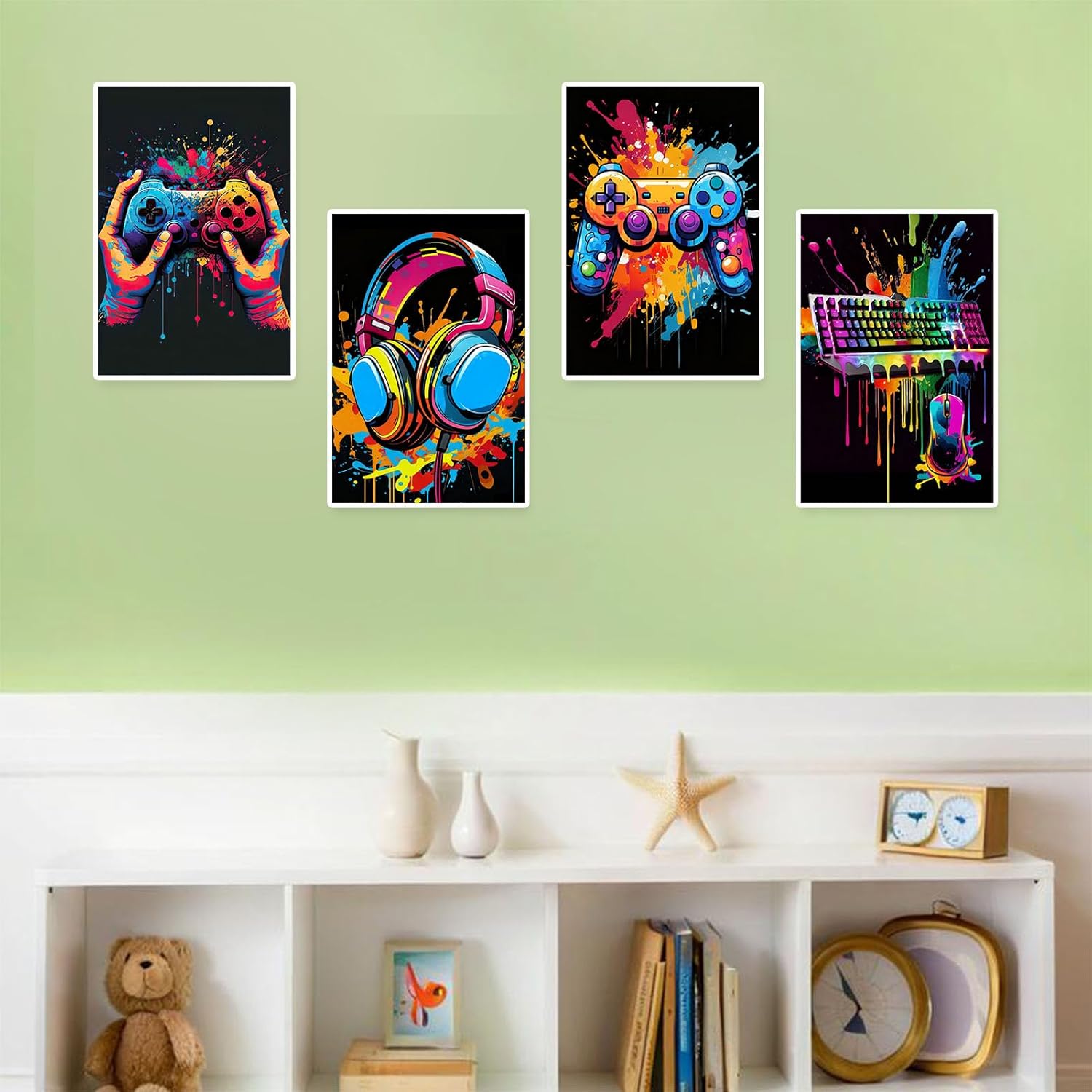 bleihum 4 Pack Paint by Numbers Kit for Kids with Frame Wooden Easel, Video Game Paint by Number Canvas, Controller Painting by Numbers Gifts for Gamers Teen Boys Room Decor 8x12 Inch
