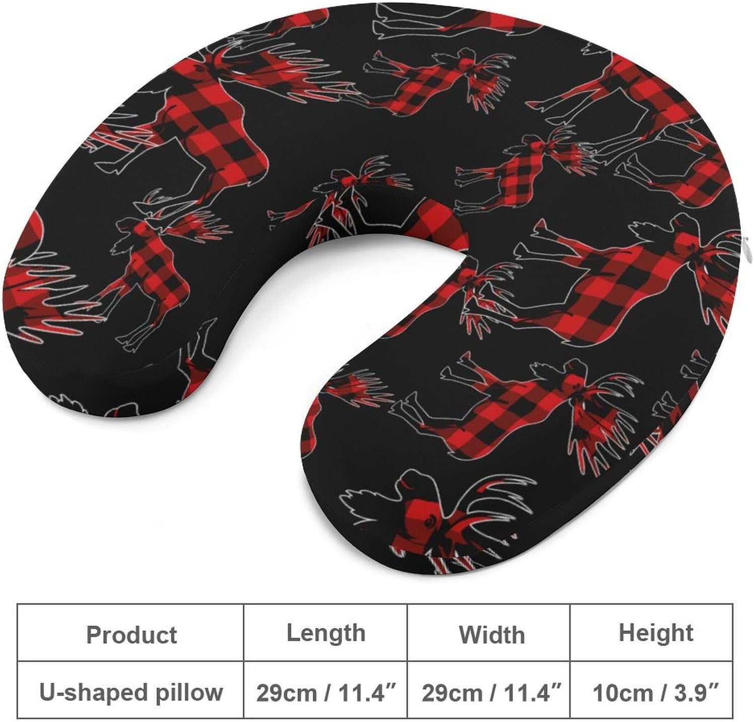Plaid Moose Lumberjack Red Black Travel Pillow U Shape Neck Pillow Washable Pillowcase for Sleeping Chair