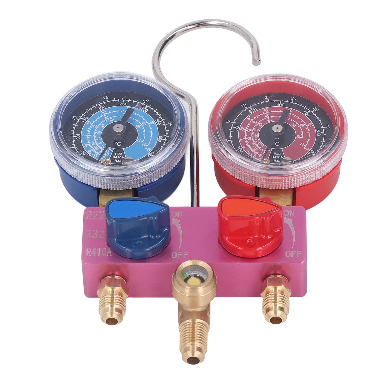 G1/4 Kältemittel-Manometer-Set mit Schlauch und B-Ventilverteiler für R22, R32, R410A – Genaue Druckmessung für HVAC-Systeme