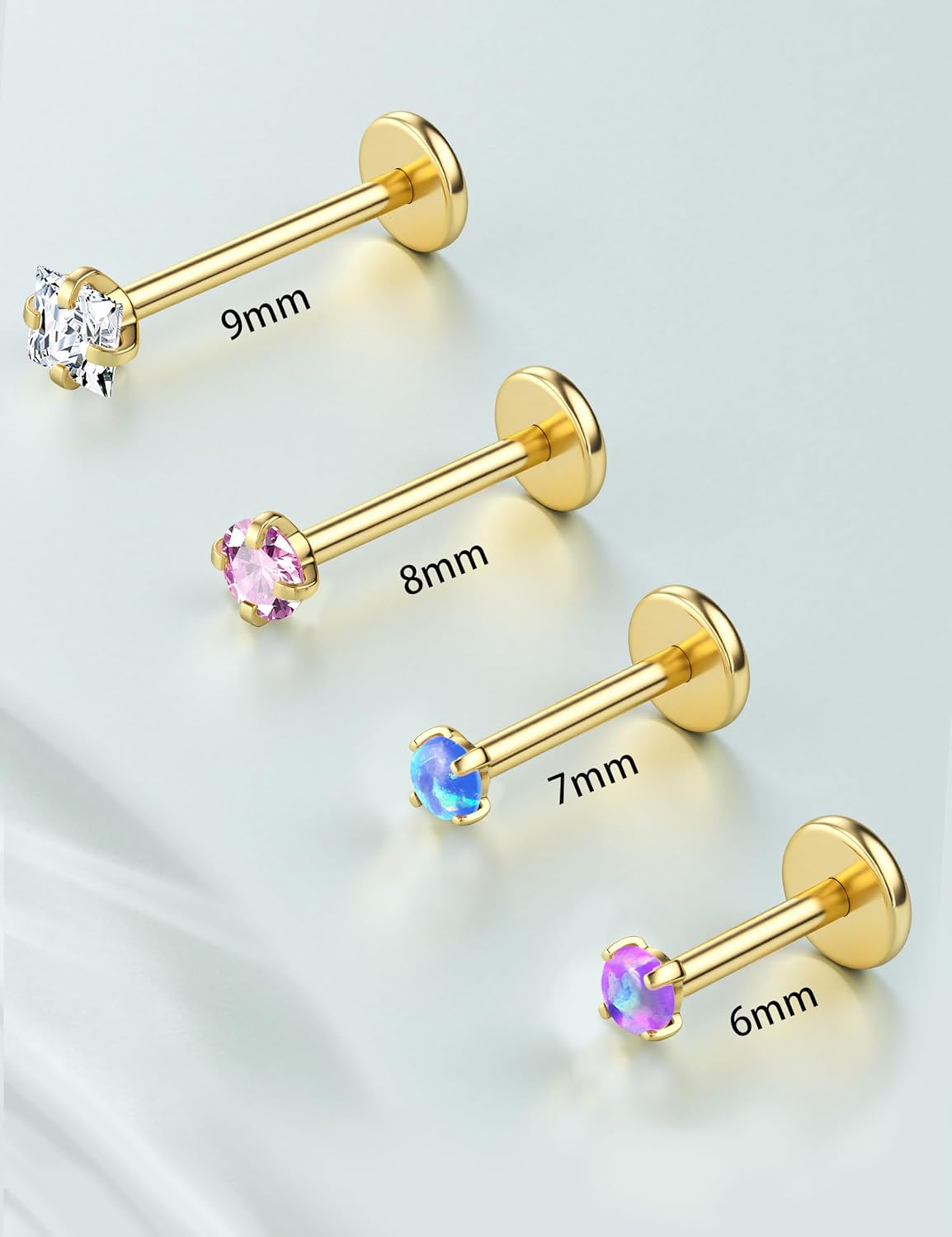Hypoallergenic Nose Studs for Women - 16G/18G 316L Surgical Steel Nose Rings Studs Internally Threaded CZ Flat Back Stud Earrings Labret Stud Lip Tragus Helix Cartilage Piercing Jewelry for Women Men - Image 6