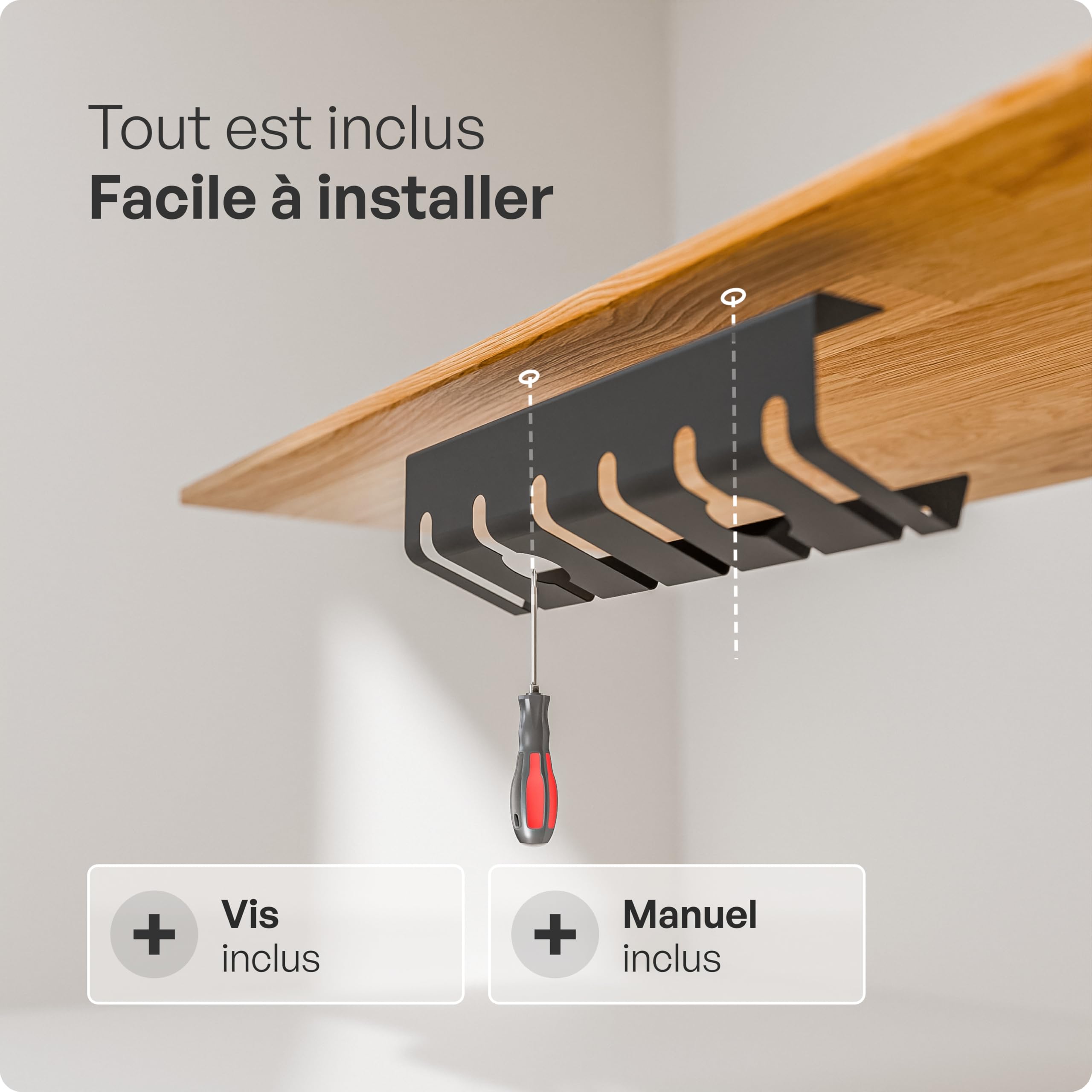 PAMO Conduit de câble de Bureau pour Un Montage sous la Table I Jeu de 2 - avec 6 x Serre-câbles I pour Support/Table de pour télétravail avec Support de câble (Jeu de 2, Noir)
