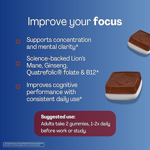 Miniatura 2 de URVI Focus Gummies - 300 mg de melena de león, 140 mg de extracto de raíz de ginseng, con folato (Quatrefolic), vitamina B12 y yodo - Sin azúcar