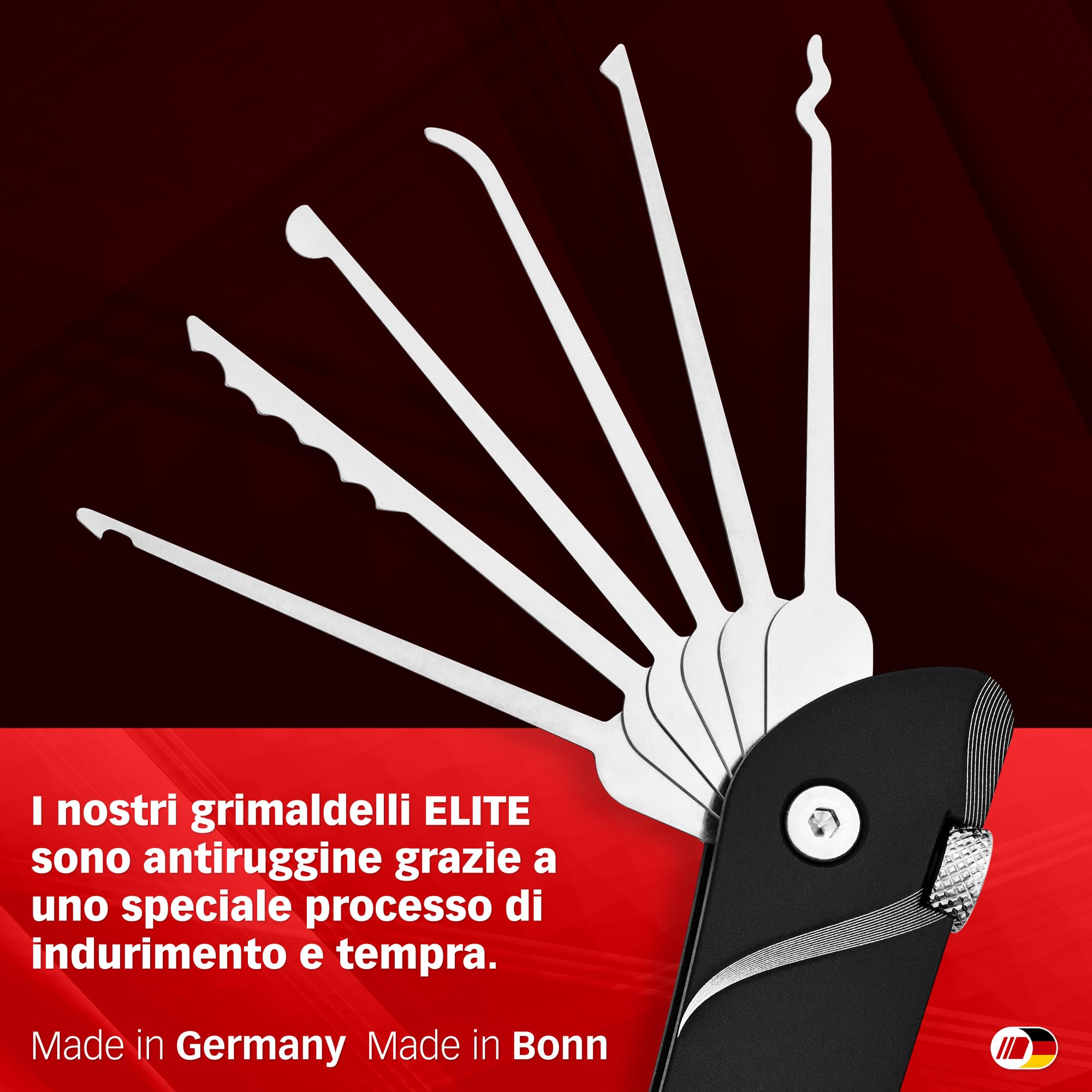 MULTIPICK Coltello tascabile Grimaldelli Set Professionale Nero [7 strumenti] Kit Grimaldelli - Lockpicking Set - Set di Grimaldelli - Grimaldelli professionali - Lock picking