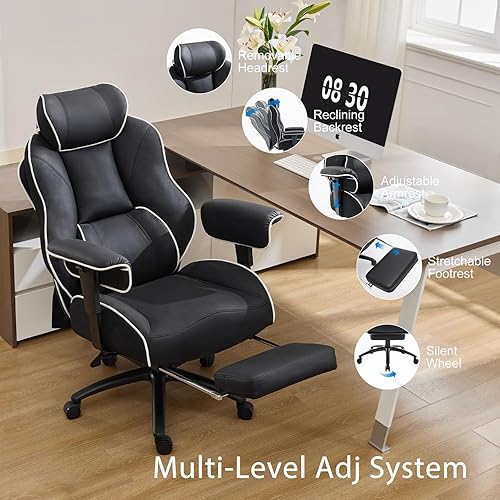 Miniatura 5 de DJWang Silla de oficina grande y alta con reposapiés, silla de oficina ejecutiva de respaldo alto, sillas ergonómicas con soporte lumbar, sillas
