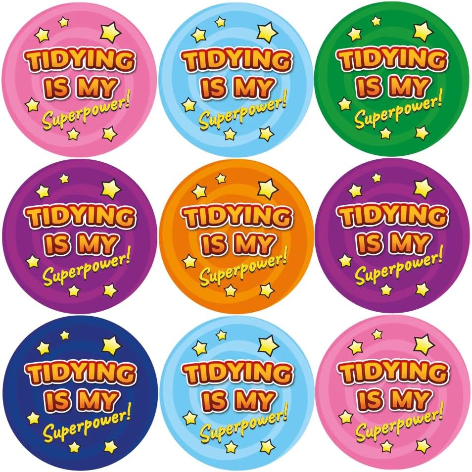 MyClassroom Marie Kondo 144 Tidying Up Reward Stickers - Multicolor, Cartoon, Paper, Glossy, Indoor, Round, 30mm, 144 Count