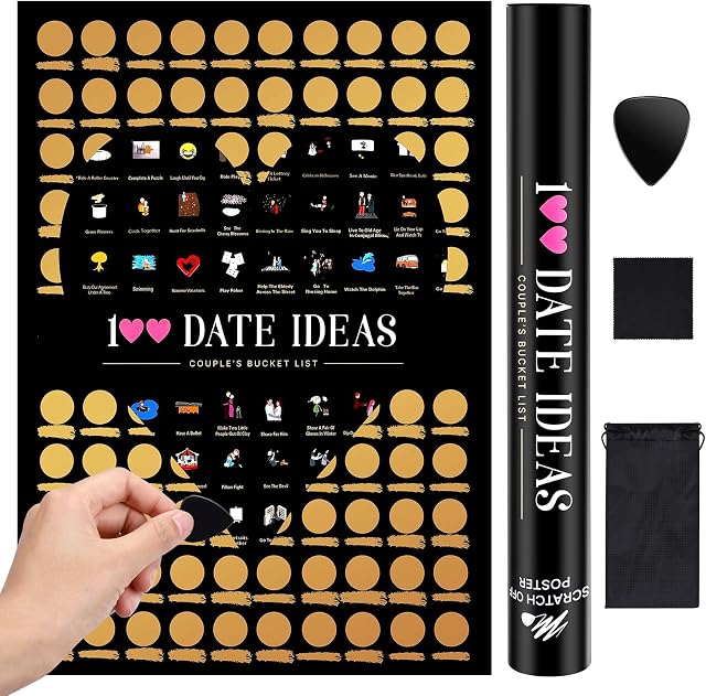 Ufkaa Couples Gifts, Funny 100 Date Night Ideas Bucket List Poster, Boyfriend Girlfriend Husband Wife Presents, His and Hers Engagement Wedding Gift for Christmas, Valentines Day, Birthday