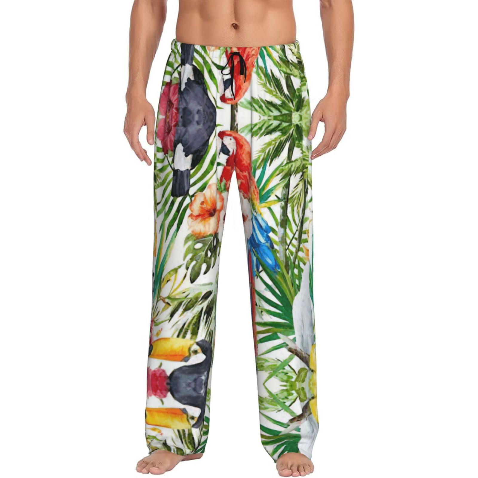 Fgwaauh Toucans Parrot Palm Tree Leaves Men Pajama Pants With Pockets Pant Long Pajama Bottoms Jammies Pjs Lounge Loungewear
