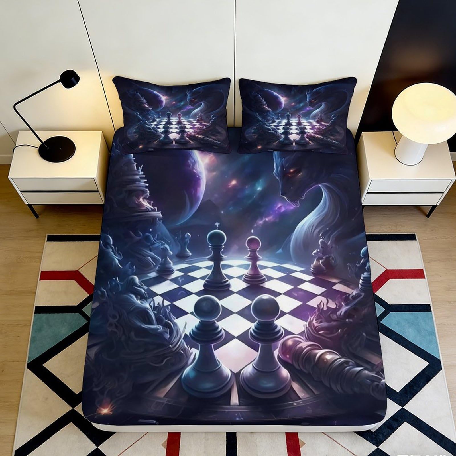 Pnayamiorkfel Style-10 3D Printed Galaxy Chess Fitted Sheet Microfiber Soft Breathable Cosmic Nebula Bed Cover For Bedroom Decor 90X200x25cm