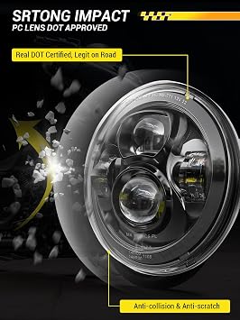 7 Inch LED Headlight Hi/Low Beam Compatible with Harley Davidson Motorcycle | Headlamps For Touring Street Glide Road King Fatboy Heritage Softail Switchback Electra Glide, Bracket Mount Ring DOT Black
