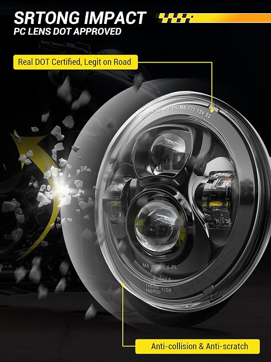 7 Inch LED Headlight Hi/Low Beam Compatible with Harley Davidson Motorcycle | Headlamps For Touring Street Glide Road King Fatboy Heritage Softail Switchback Electra Glide, Bracket Mount Ring DOT Black