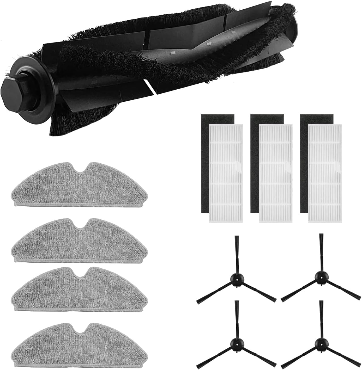 Accessories Kit Compatible with Onson J30/J30 Pro Robotic Vacuum Cleaner Replacement Parts, 2 Main Roller Brush, 8 Side Brush, 6 HEPA Filters, 8 Mop Cloth