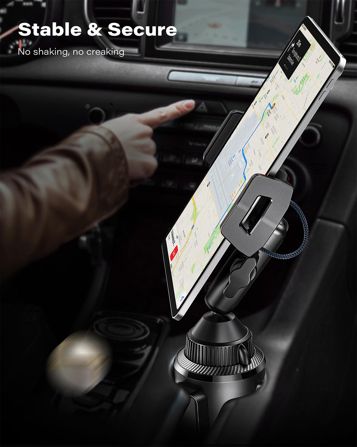 APPS2Car Supporto per iPad da auto, braccio regolabile in lega, supporto per tablet da auto, supporto per tablet, viaggi su strada, supporto per iPad, compatibile con telefoni cellulari e tablet da