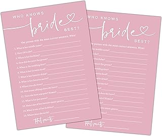 Minimalist Bridal Shower Games, Who Knows The Bride Best, 25 Wedding Party Games, Pink Bridal Shower Games for New Couples Party - B03