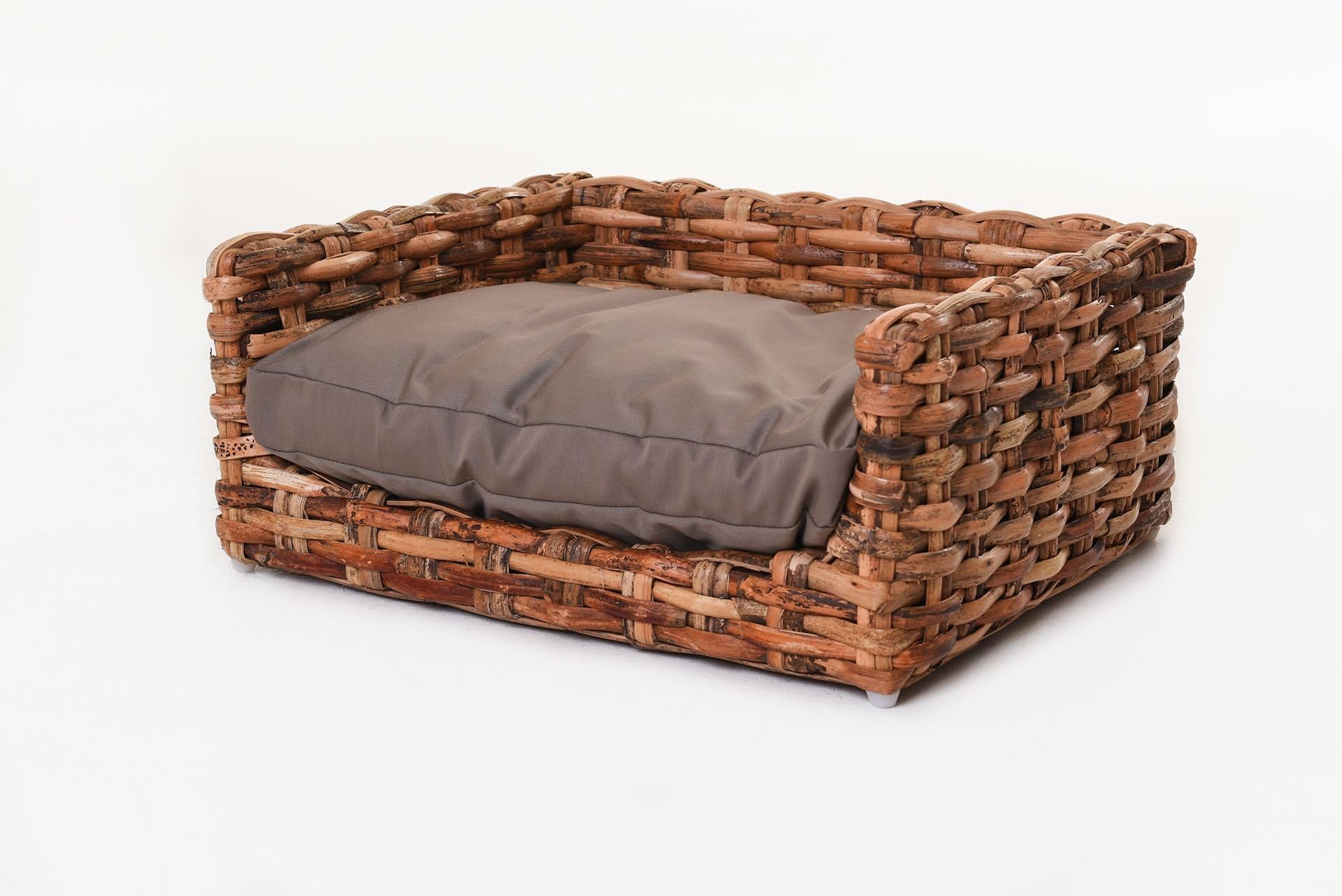 'Vasco Rectangular Dog Basket Cat Basket with cushion – Rattan, Natural