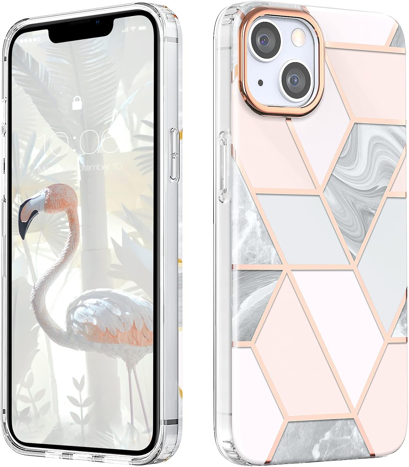 MATEPROX Compatible with iPhone 13 Case, Marble Shining Slim Hard PC Stylish Geometric Protective Cover Shockproof Skin Cases for iPhone 13 6.1'' 2021-Marble Pink