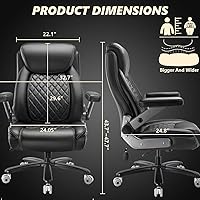 Vista 3 de 650LBS Big and Tall Office Chair with 5D Flip Arms and Thick Pocket Spring Cushion, Extra Wide Heavy Duty Office Chair & Adjustable Lumbar Support