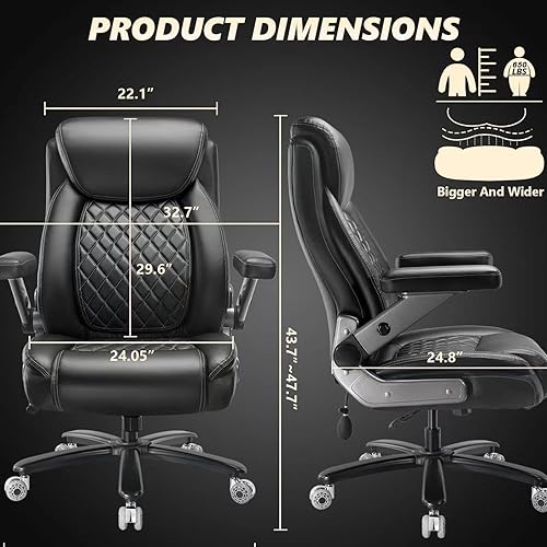 Miniatura 3 de 650LBS Big and Tall Office Chair with 5D Flip Arms and Thick Pocket Spring Cushion, Extra Wide Heavy Duty Office Chair & Adjustable Lumbar Support