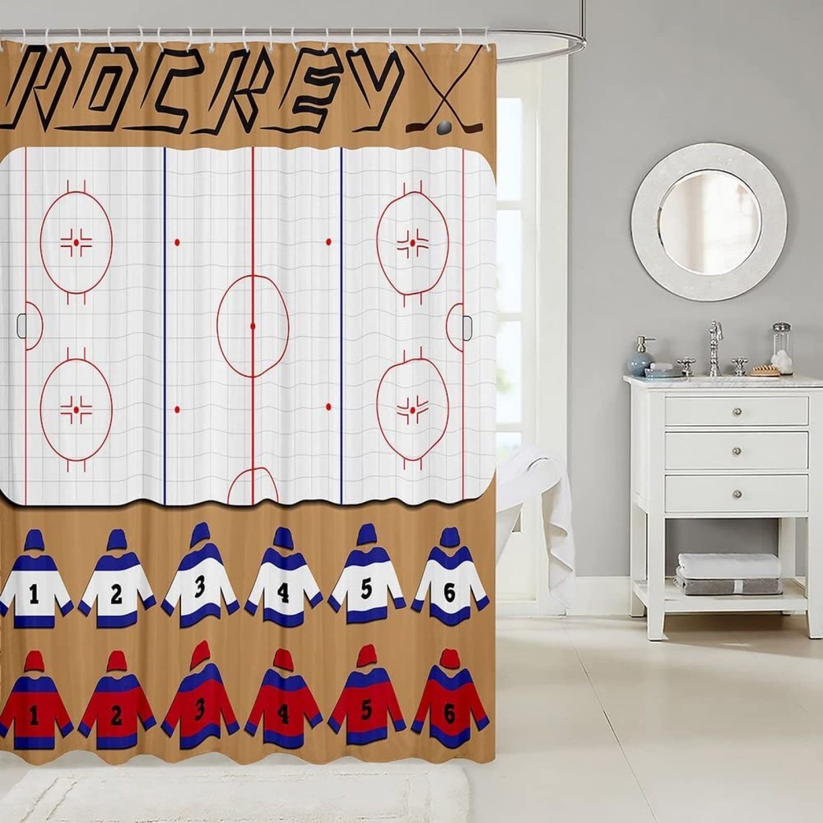 Homewish Eishockey Duschvorhang – Jungen Sportdesign, Wasserdicht, 180x200 Cm, Mit 12 Haken