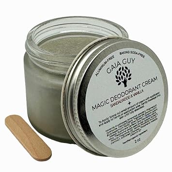 Gaia Guys Aluminum Free Natural Deodorant for Women and Men, Sandalwood and Vanilla Deodorant Cream - 2 oz Glass Jar, Plastic-Free, Baking Soda Free, Formulated with Magnesium Hydroxide