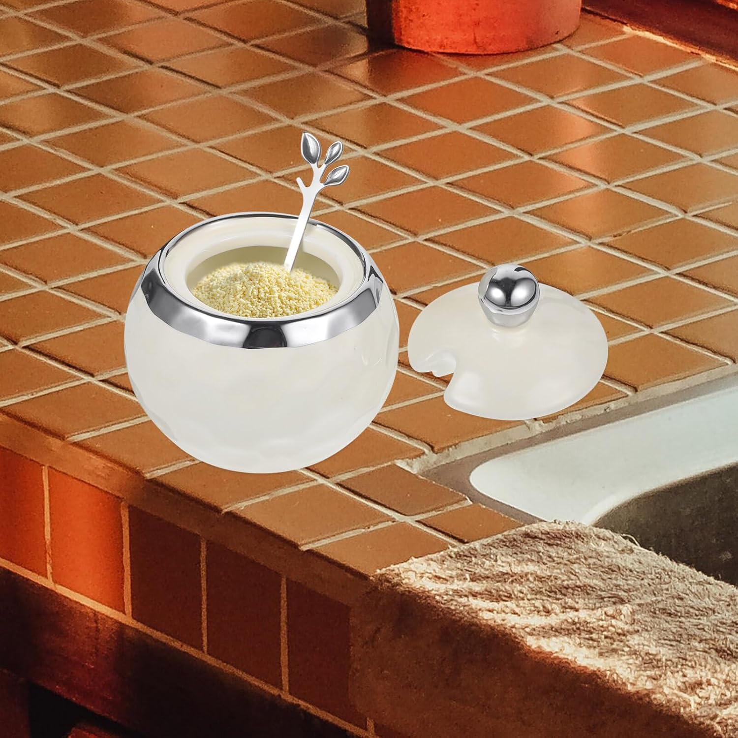 セラミック調味料ジャー 蓋付きシュガーボウル 磁器シュガーディッシュ スパイス容器 小調味料ボトル 【キャンプチェアライトウェイトスツール】 シュガーホルダー