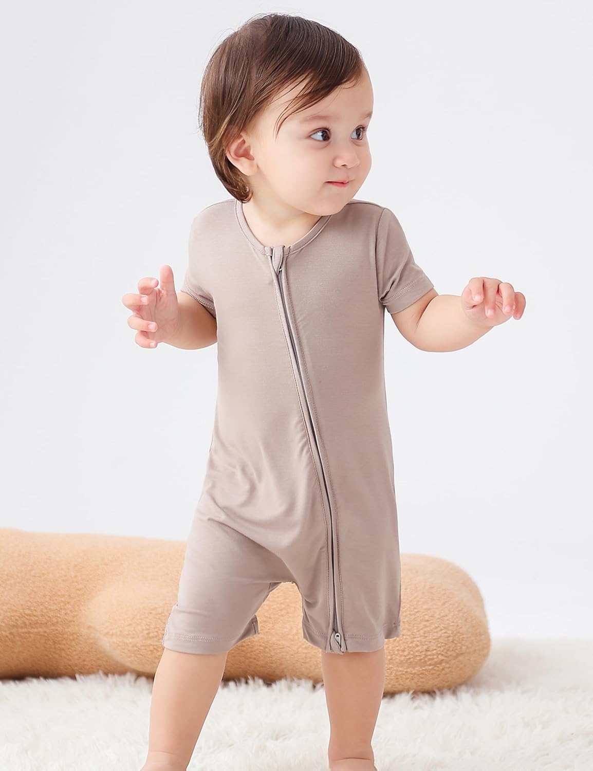 JunNeng Baby 2 Pack Rayon of Bamboo Romper Sleeper 2 Way Zipper Short Sleeve Jumpsuit Zipper Footless One-piece - Image 4