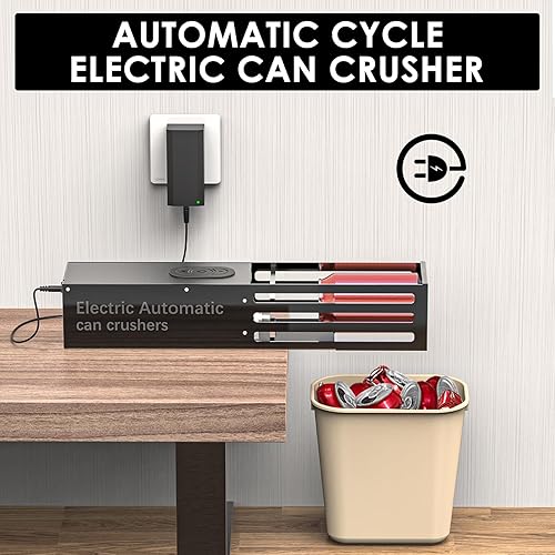 Miniatura 2 de YOTAN Trituradora de latas eléctrica, trituradora de latas de aluminio para reciclaje de 8 onzas, 12 onzas y 16 onzas, montaje en pared, compactador