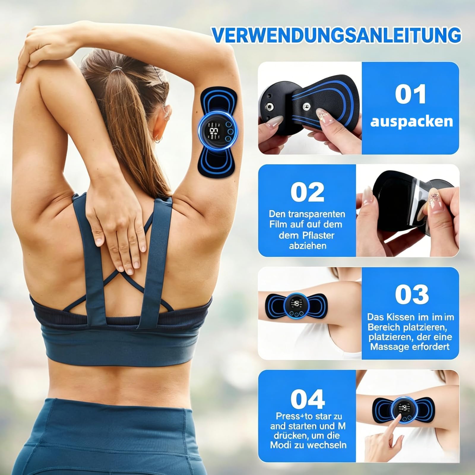 Lunora Ems Knie, Lunora Orthoflow Knie,Tragbares EMS Nackenmassagegerät,Einstellbare Intensität mit 8 Modi und 19 Stufen Hilft Verspannungen für Schulter Nacken Arme und Rücken (Ein Set)