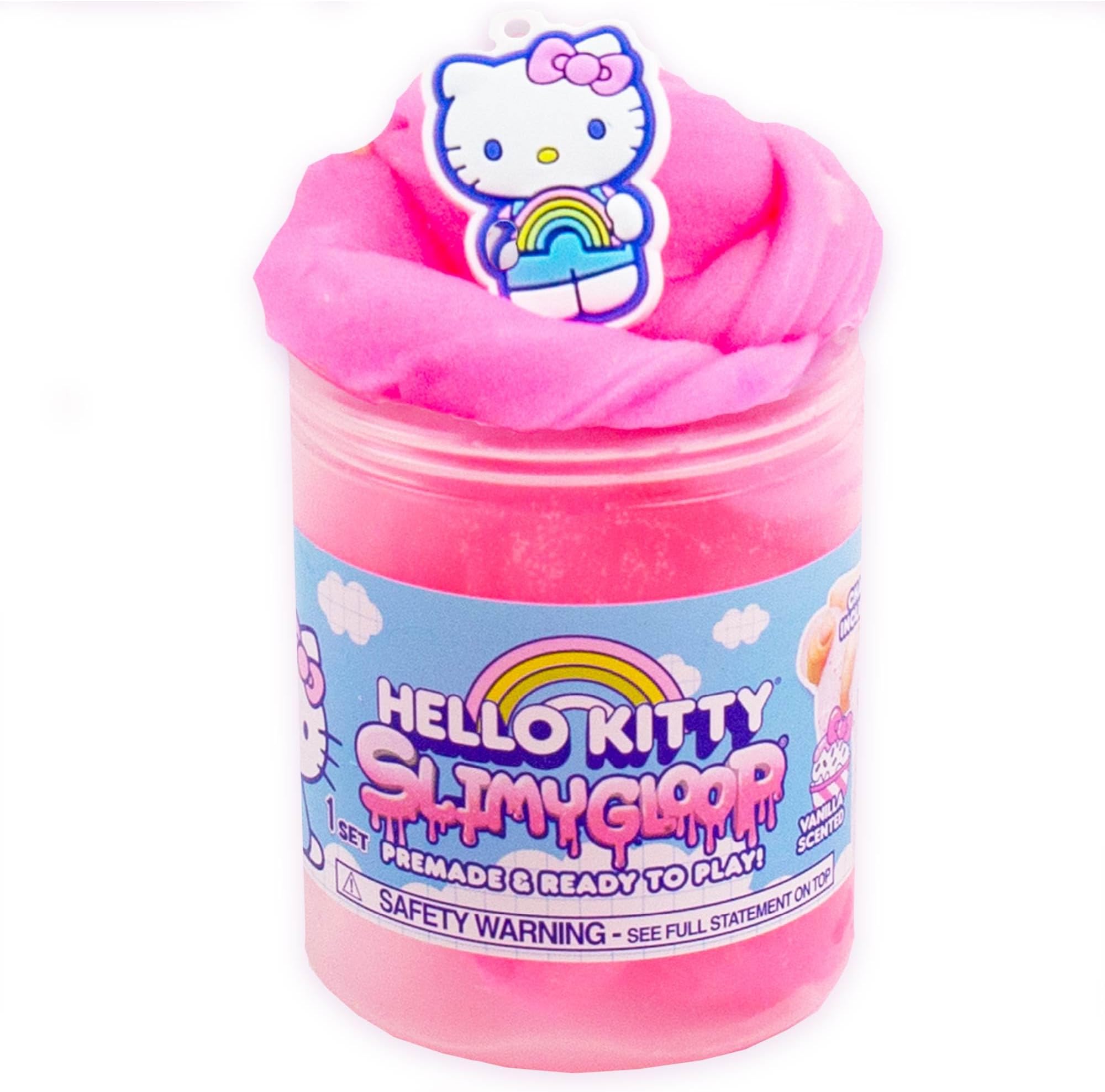 Hello Kitty SLIMYGLOOP, 8 oz. Pink Crystal Slime, Vanilla Scented with Sprinkles, Pearls Charm, Great Party Supplies, Sanrio Party Favors, Toys, Stress Relief Toy