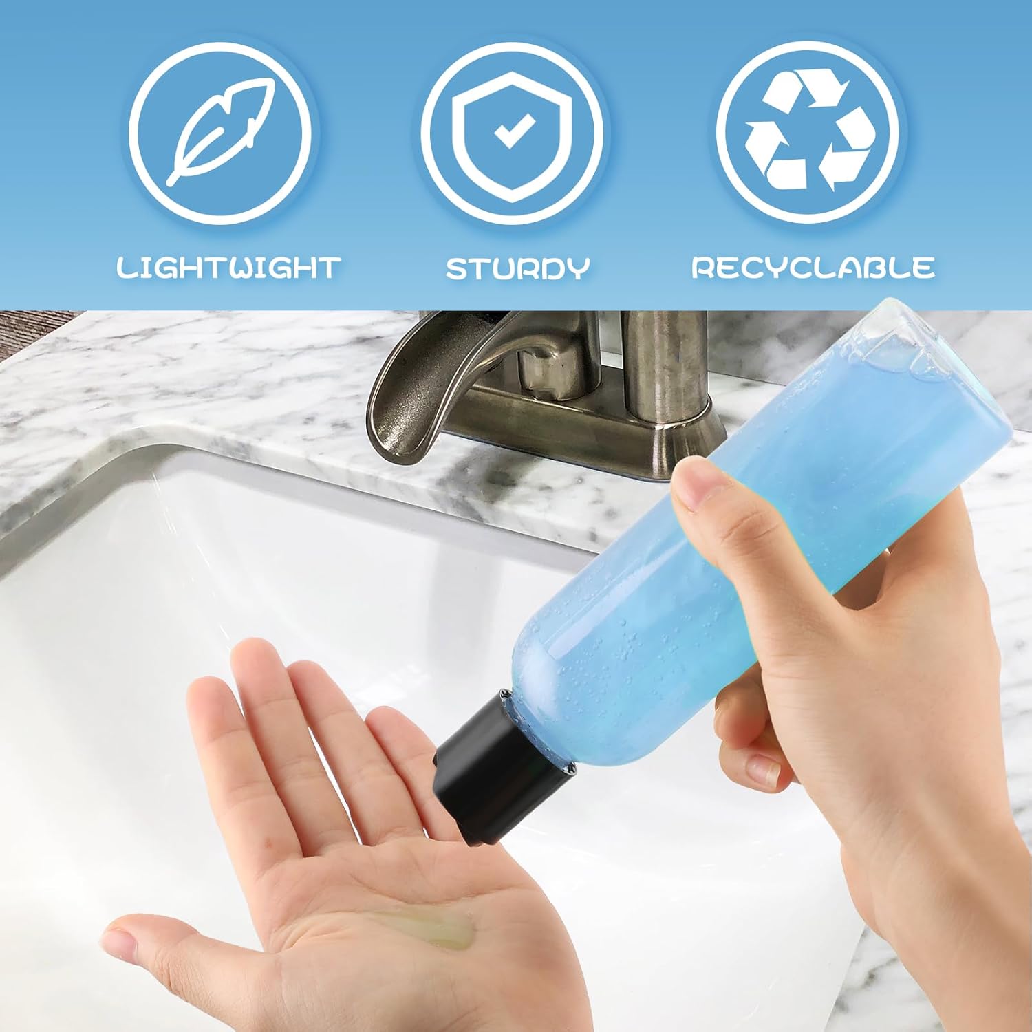 Potchen 24 Pcs 6.8 oz Clear Plastic Empty Bottles Refillable Containers with Disc Cap Travel Shampoo Bottles for Shampoo Lotions Creams Liquid Cosmetic Body Soap