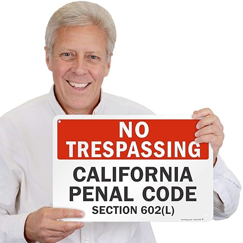 Vista 2 de SmartSign Letrero de metal con texto en inglés "No Trespassing - California Penal Code, Section 602 (L)" de 12 x 18 pulgadas, aluminio laminado a