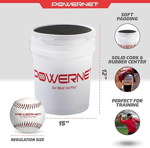Miniatura 3 de PowerNet Baseball Bundle, Padded Bucket with 24 Practice Baseballs or Flexi-Soft Training Balls, Portable Pitching & Batting Practice Equipment