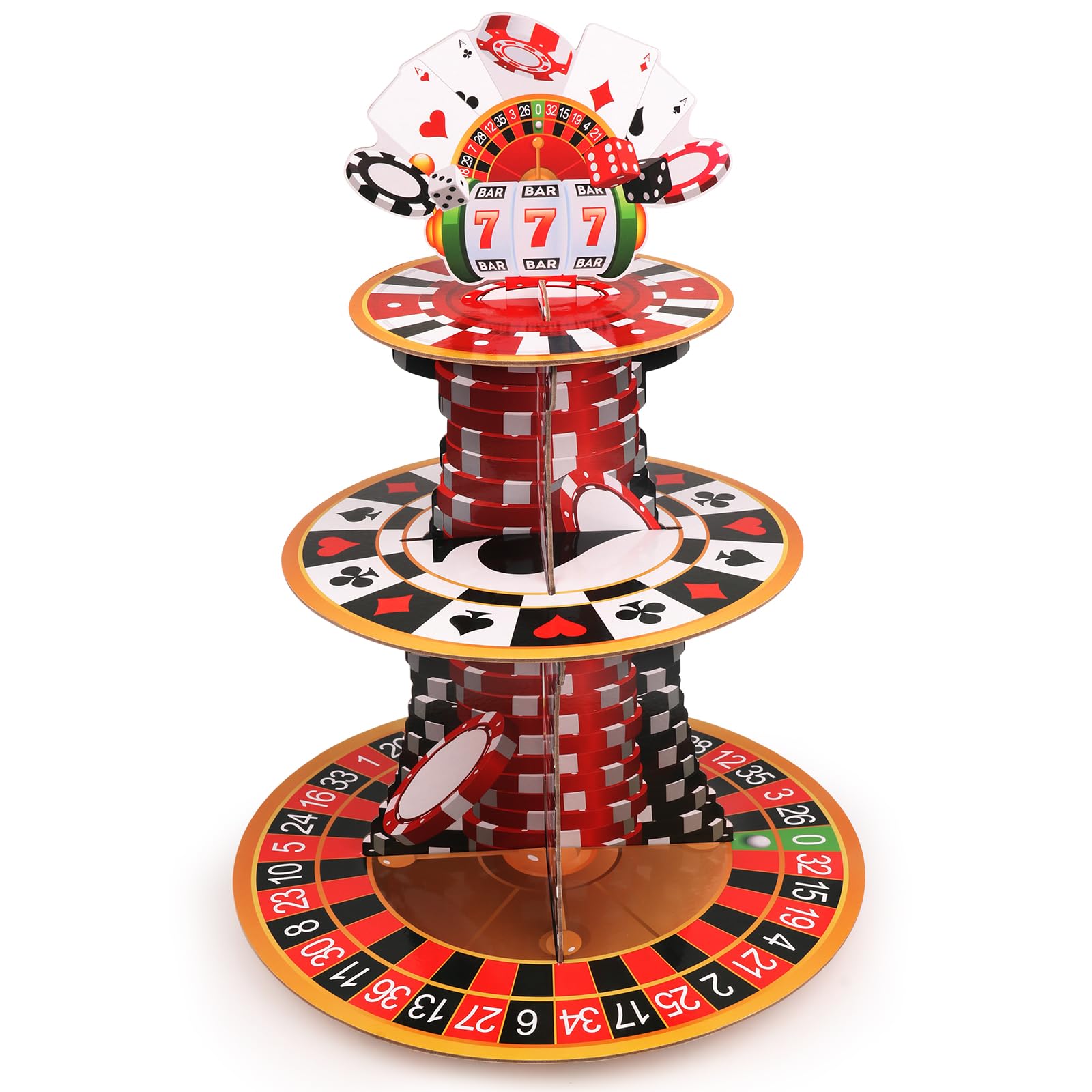 Hooqict Casino Theme Party Decorations 3-Tier Casino Cupcake Stand Las Vegas Poker Themed Cardboard Cupcake Tower for Casino Night Themed Party Supplies