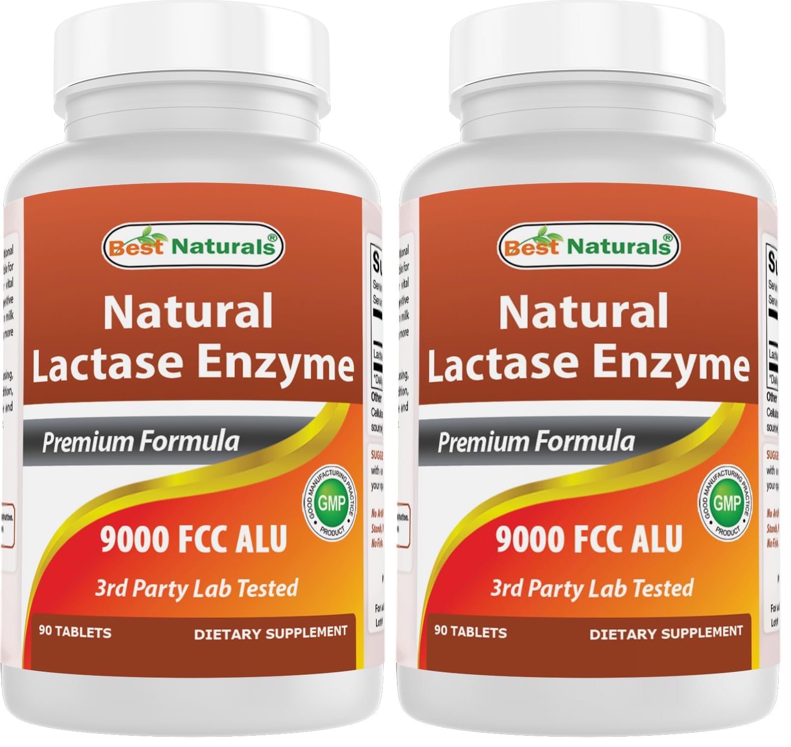 Best Naturals Lactose Intolerance Relief Tablets with Natural Lactase Enzyme, Fast Acting High Potency Lactase, 9000 FCC ALU, 90 Count (Pack of 2)