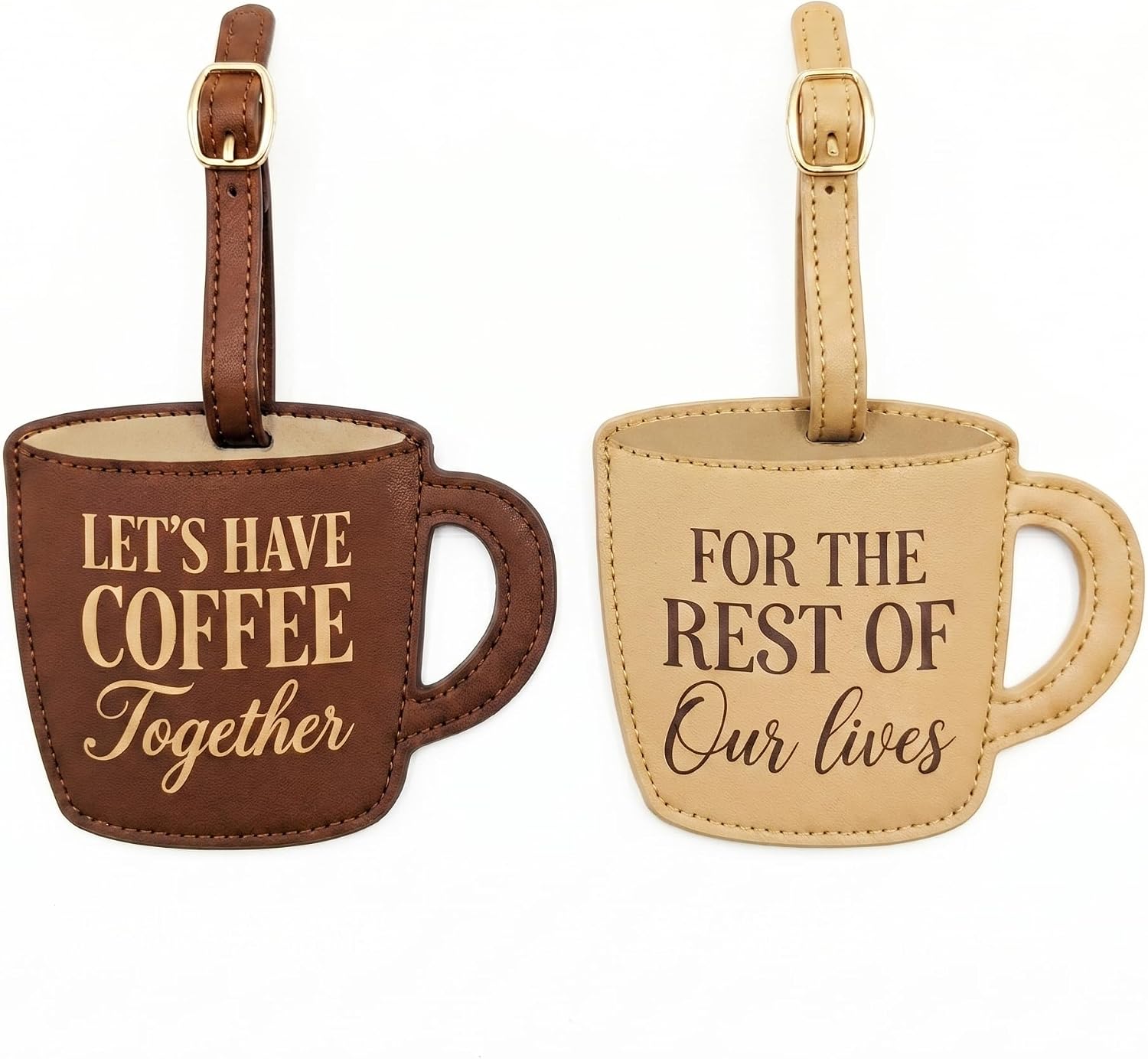 Couples Luggage Tags Set of 2, Cute Matching Suitcase & Baggage Tags for Travel, Funny Mr & Mrs Bag Tag, Honeymoon & Wedding Gifts for Couples (Coffee)