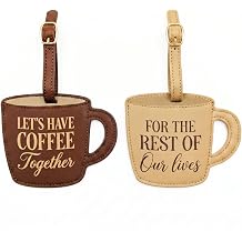 Couples Luggage Tags Set of 2, Cute Matching Suitcase & Baggage Tags for Travel, Funny Mr & Mrs Bag Tag, Honeymoon & Wedding Gifts for Couples Coffee