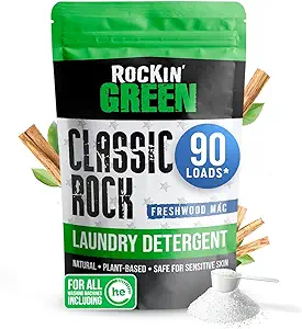Rockin' Green Classic Rock Laundry Detergent (90 Loads), Plant based, All Natural Laundry Detergent Powder, Vegan and Biodegradable Odor Fighter, Safe for Sensitive Skin, 45 oz (Freshwood Mac)