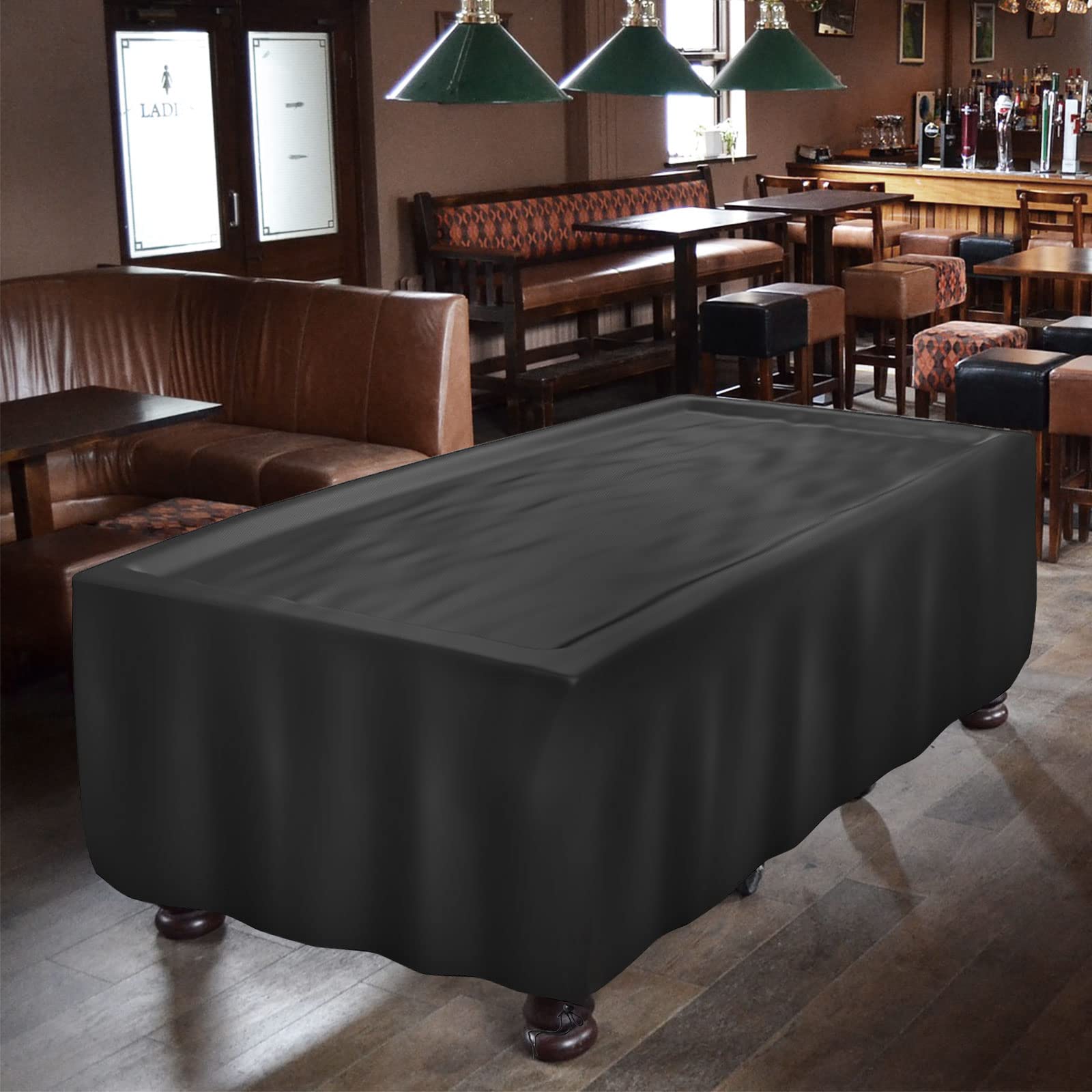 Funda para mesa de billar, 420D, impermeable, con cordón, para patio, billar, billar, juego de mesa de billar, fundas para muebles de jardín, 7 pies (225 x 116 x 82 cm)