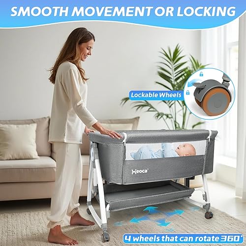 Miniatura 4 de Cuna mecedora para bebé, cuna mecedora para bebé, 3 en 1, moisés de noche para bebé, con cesta de almacenamiento y ruedas