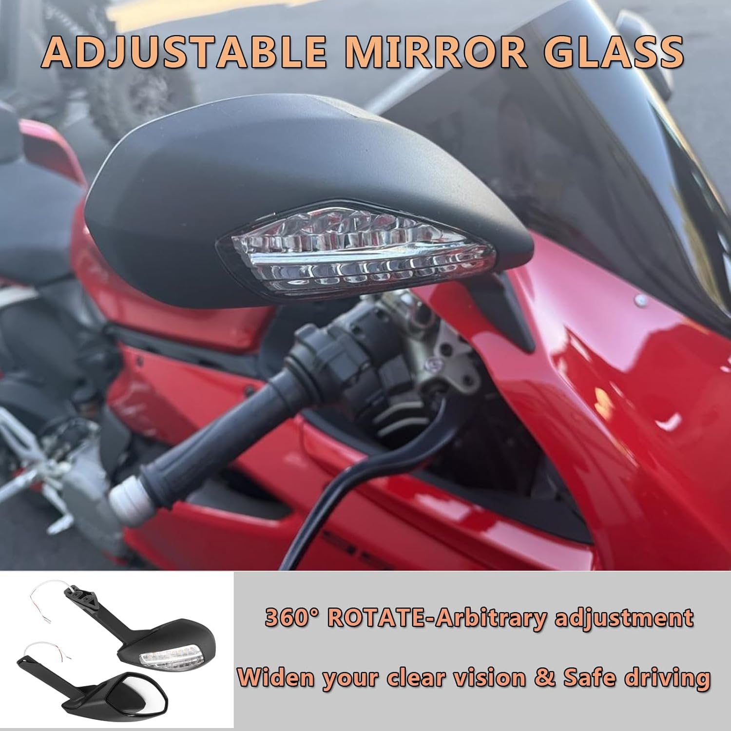 Worldmotop Offroad Rear View Side Mirror Adjustable Motorcycle Side Rearview Mirrors Compatible with Ducati 959 Panigale 2016-2019 1299 Panigale/S/R 2015-2019 2018 2017