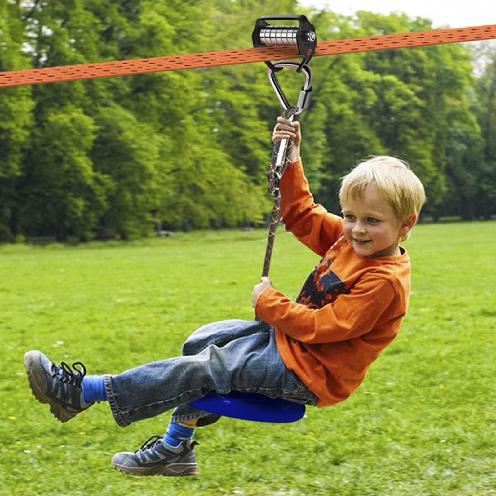 Seilrolle Slackline mit Karabiner, Slackline Seilrutsche Set, Slacklines Rolle Extrem Belastbar bis 100kg, Robuste Eisen-Gleitrolle für Indoor & Outdoor, Einfache Montage (2 PCS)