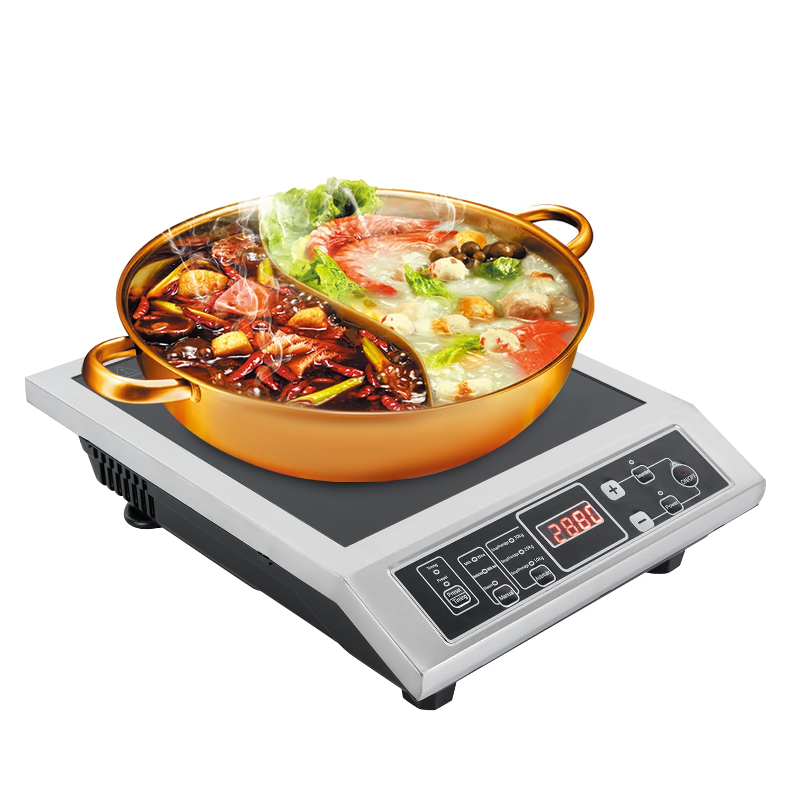 Piano cottura a induzione professionale da 3500 W con 8 livelli di regolazione della temperatura e della potenza, fornello a induzione per cucina, camper, campeggio, ristorante ed esterno