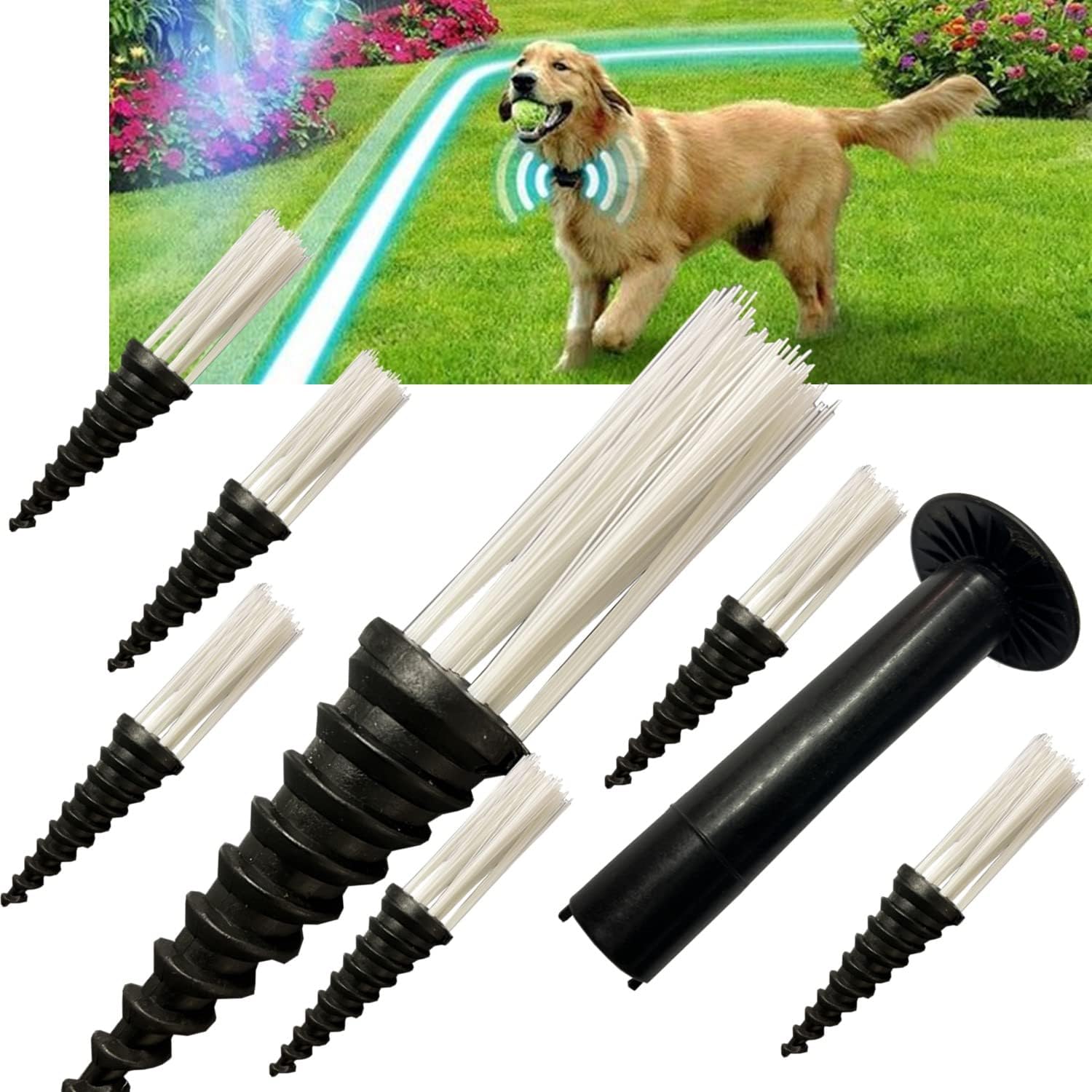 Keyfit Tools Underground Wire Dog Fence & Cable Phone Line Marker Low Profile Mow Over Markers (7 Markers 1 Installation Tool)