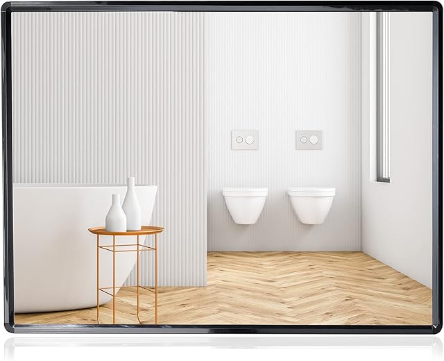 SHANFO Large Wall Mirrors 60*80 cm Black Metal Framed Mirror Rectangular Bathroom Mirrors Wall Mounted Modern Simple Style