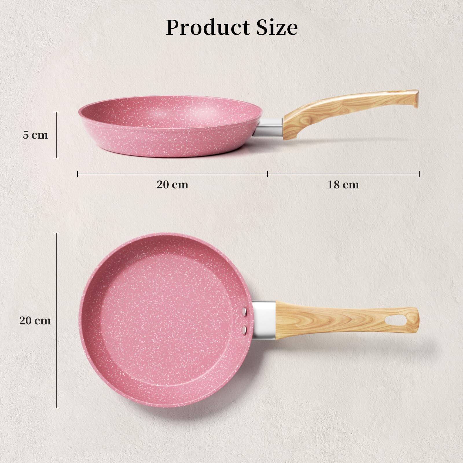 Innerwell Padella Antiaderente 20 cm, Padelle Induzione, Rivestimento Antiaderente Granito Professionale, Padella Omelette Ceramica, Senza PFOA, Atossica, Lavabile Forno, Lavastoviglie, Rosa