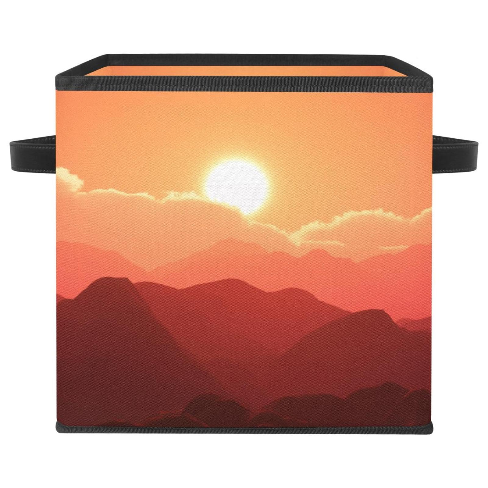 Boîte de rangement pliable cube orange coucher de soleil à poignées