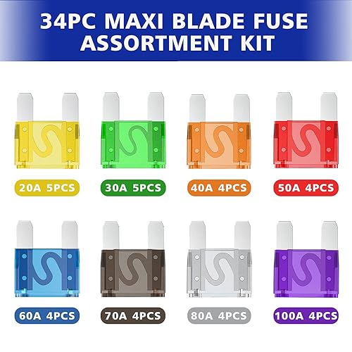 Miniatura 2 de Maxi Blade Fusible Surtido Fusible de Coche 20A 30A 40A 50A 60A 70A 80A 100A Maxi Auto Fuse Kit BUSY-CORNER 34 Piezas
